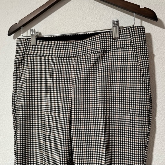 Plaid Pull On Creased Pants Medium Short Crop Checker Bengaline Tan/Brown Black - Picture 2 of 8